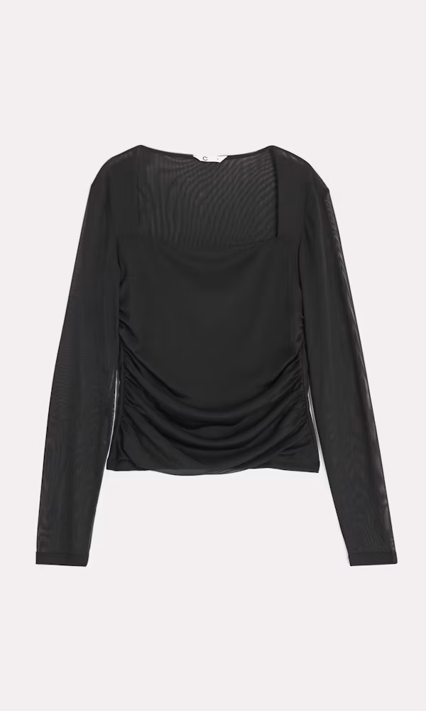 Svart Långärmad Mesh Top - Dam