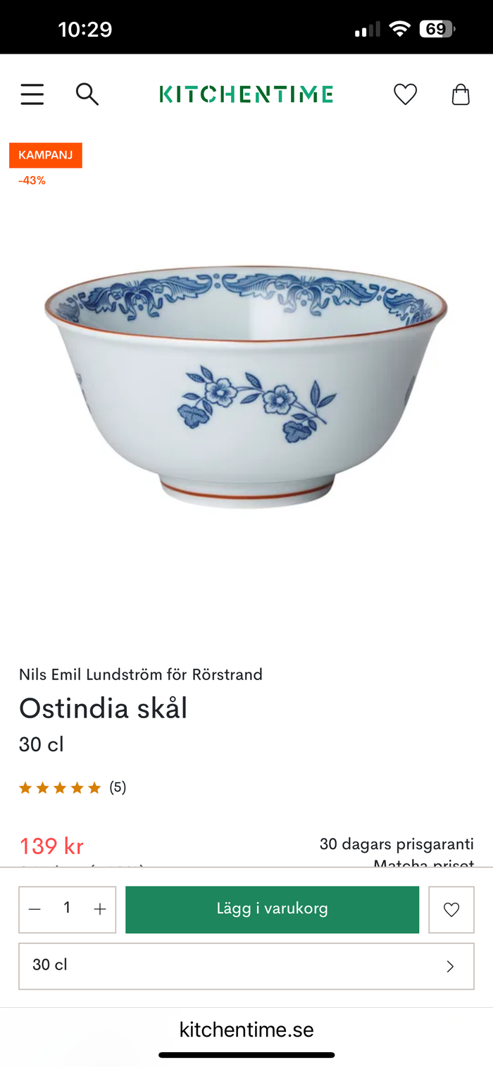 Ostindia Skål från Rörstrand 43% rabatt