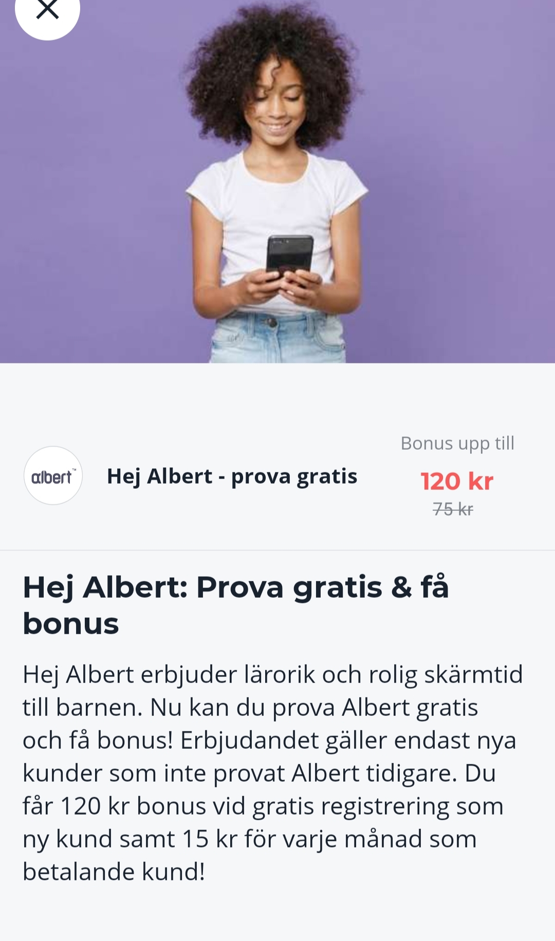 Prova Albert gratis hela sommaren genom Bonusway.se och få 120:- i cashback helt gratis!