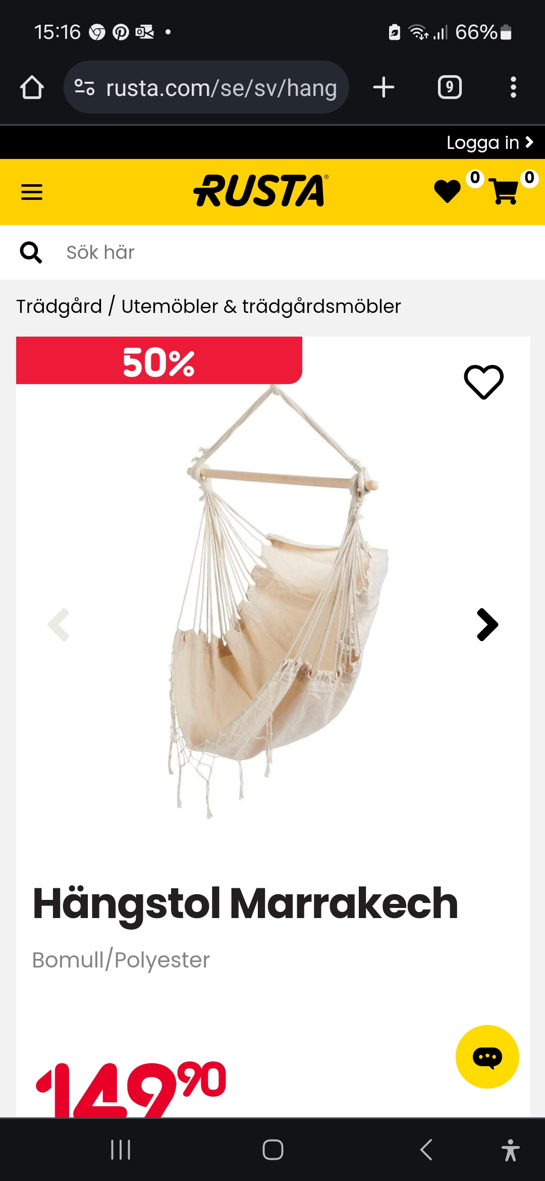 Marrakech Bomull/Polyester Hängstol