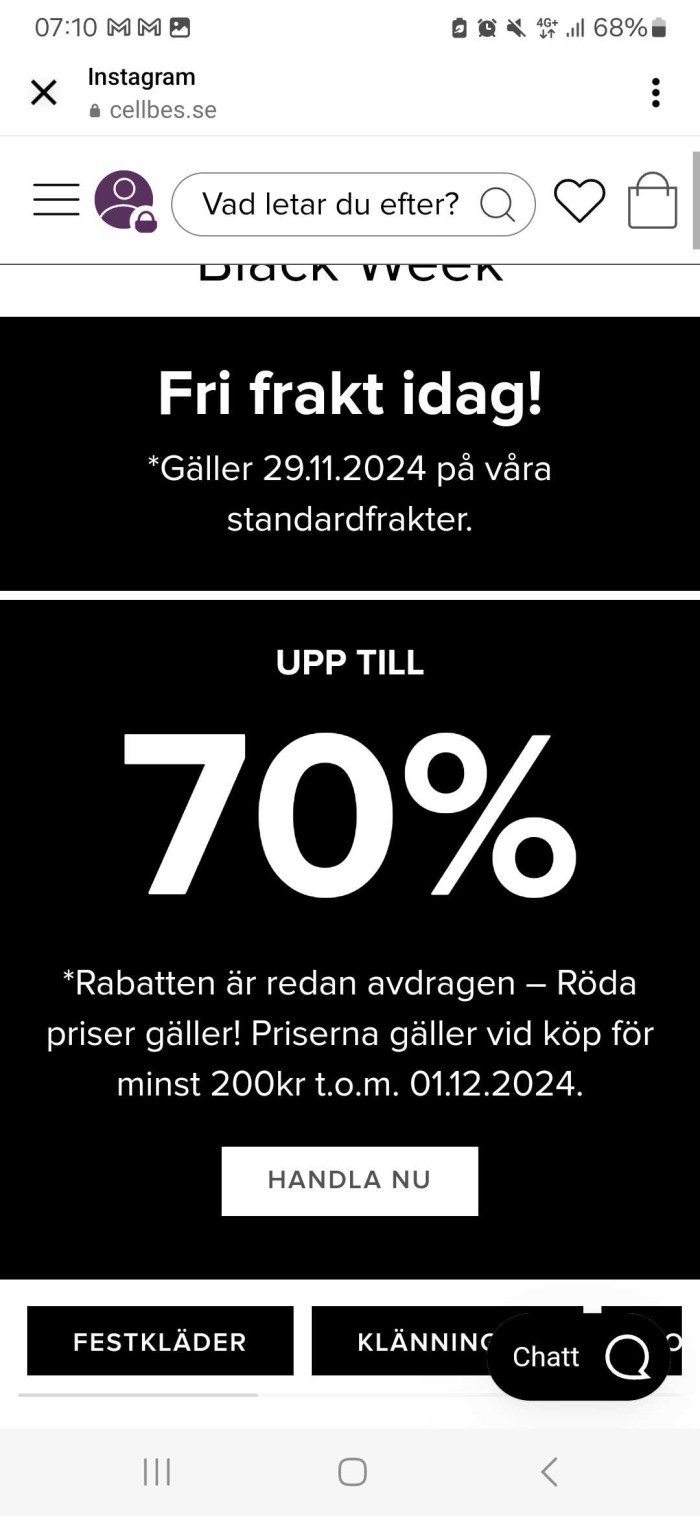 Up till 70% rabatt vid köpöver 200 sek  Cellbes