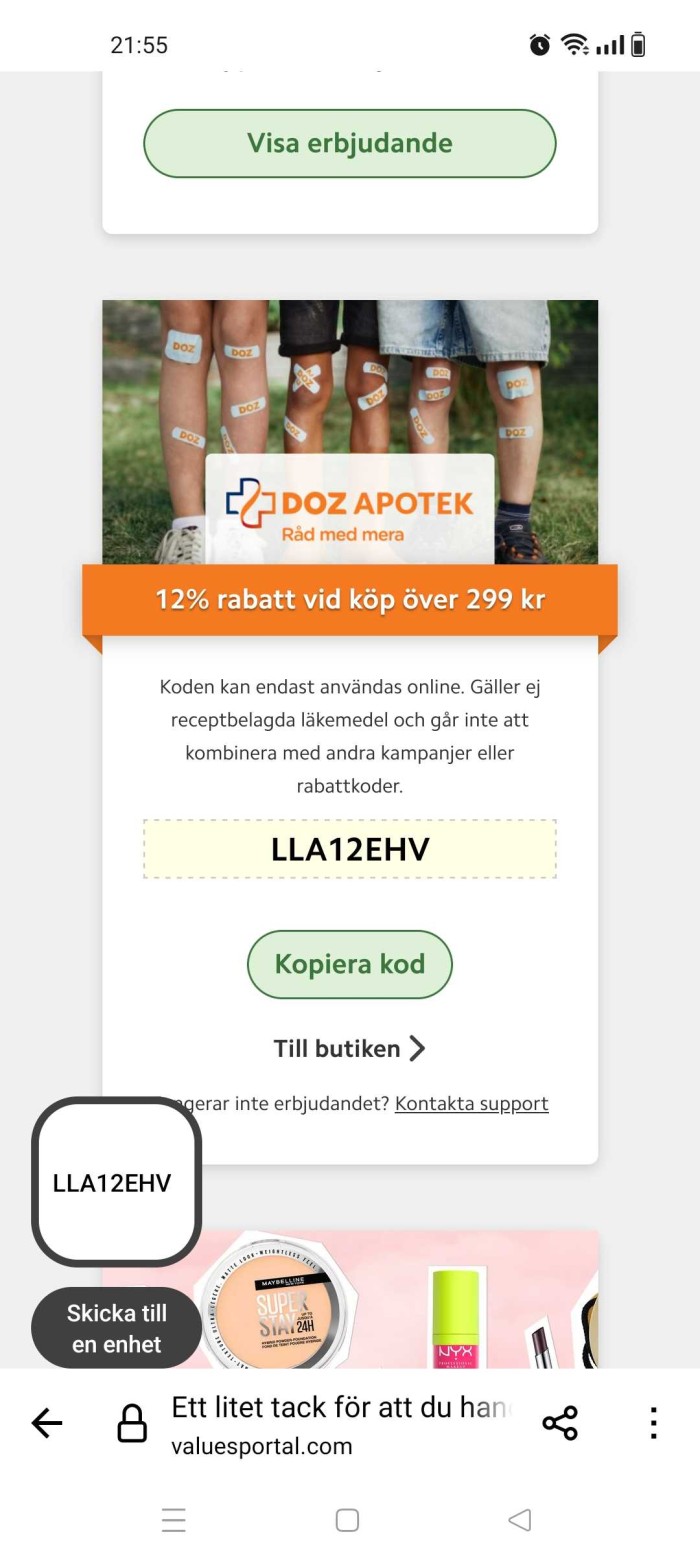 12% rabatt vid köp över 299 kr på DOZ Apotek