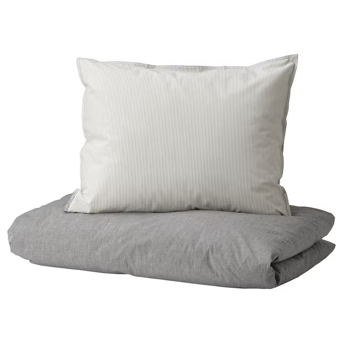 IKEA BLÅVINDA påslakan+örngott, grå, 150 x 200 / 50 x 60 cm