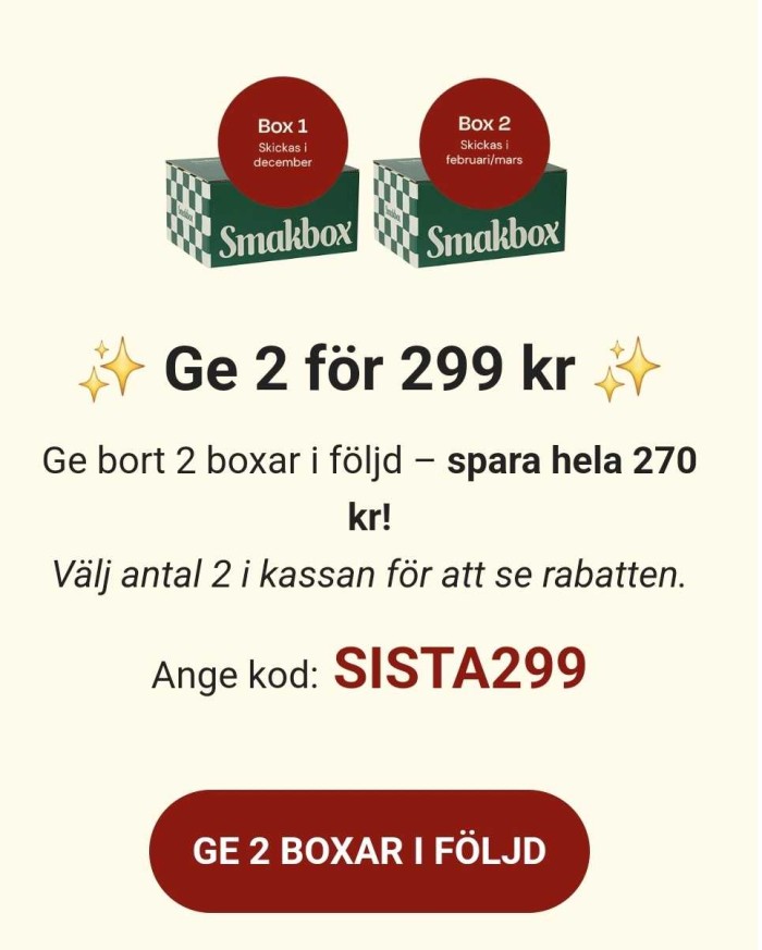 Ge bort 2 Smakboxar för bara 299 kr