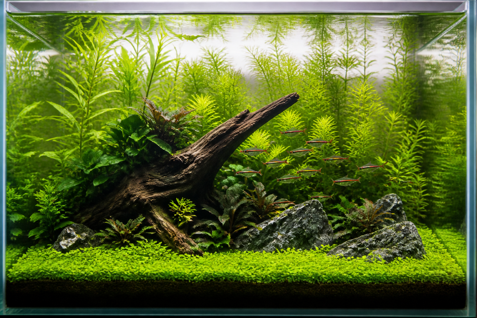完成的水景,呈現前景、中景和背景層次