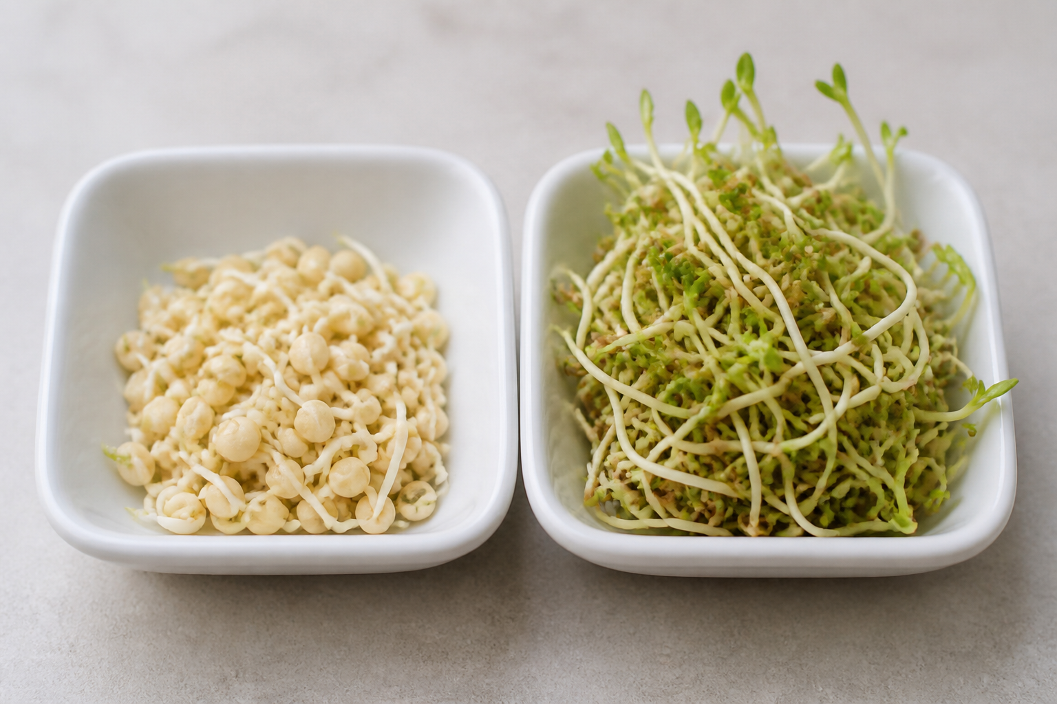 Comparison of ideal short-tailed sprouts versus overgrown green sprouts