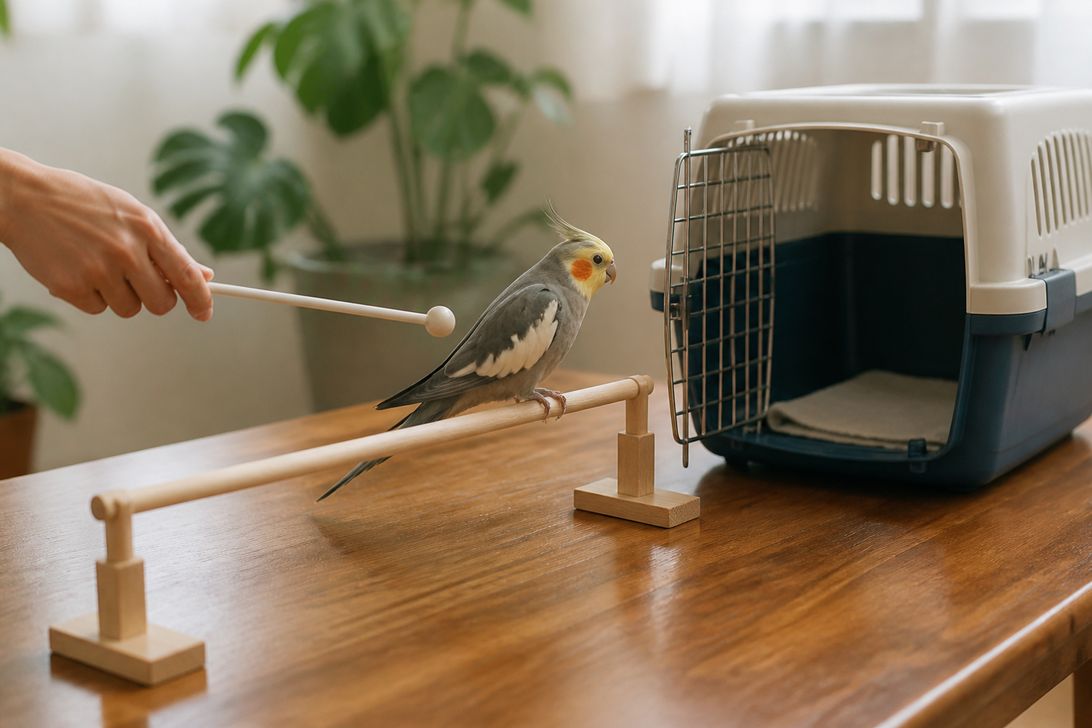 Using the target to guide a bird toward an open carrier