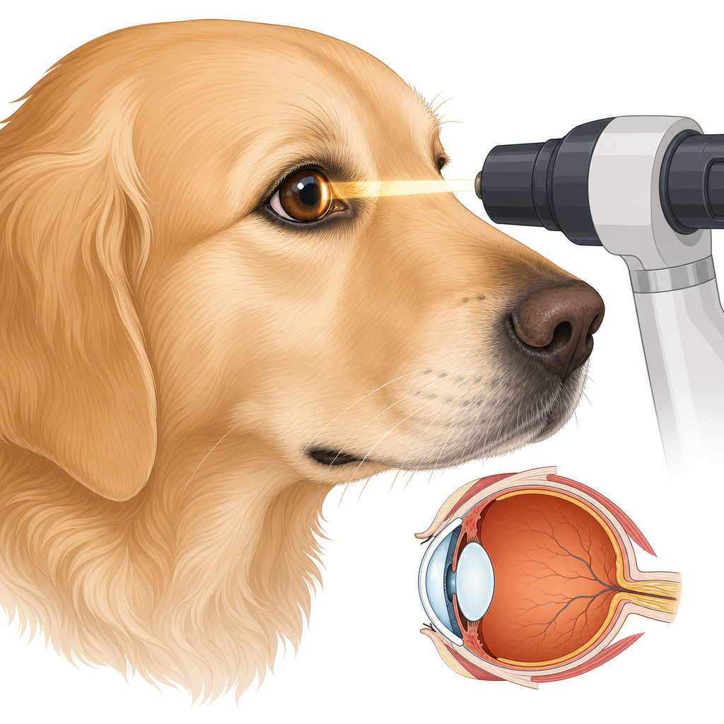 犬の眼の構造に焦点を当てた獣医眼科検査。