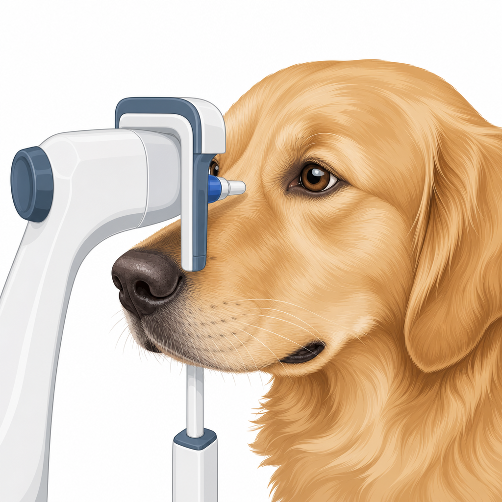 犬の眼圧を測定しているトノメーター(眼圧計)
