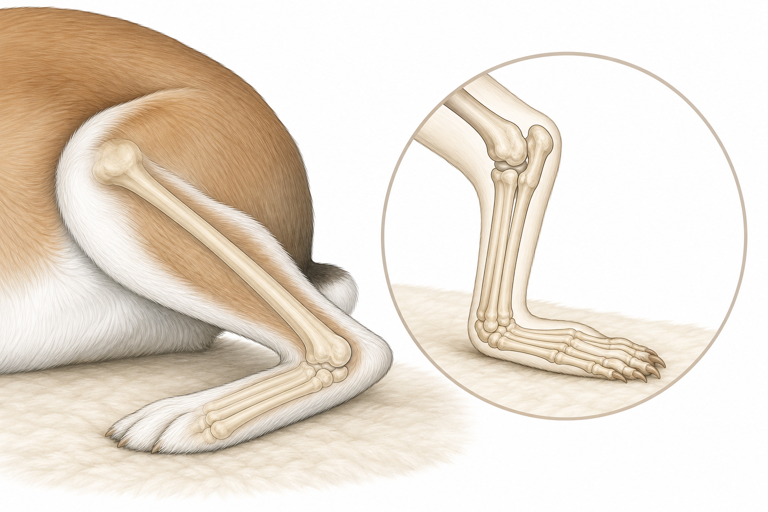 Anatomical diagram of a rabbit's hind leg and foot showing the hock area.