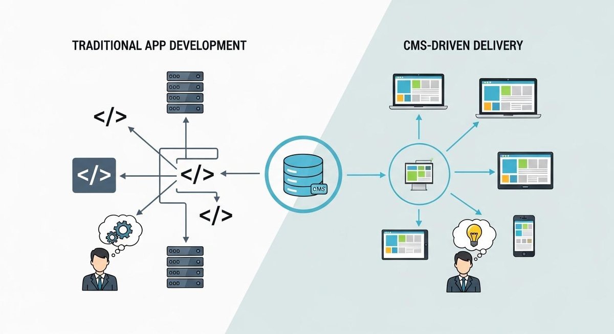 Image representing The Evolution from Traditional App Development to CMS-Driven Delivery