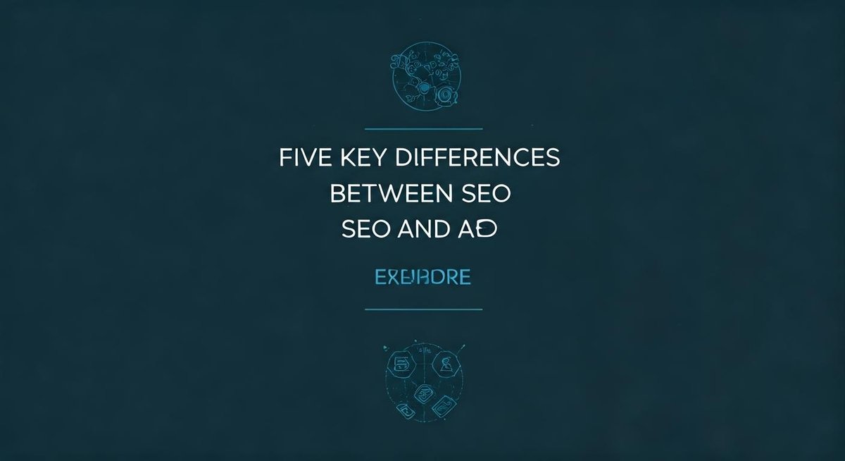 A split-screen graphic compares SEO and AEO. One side features a magnifying glass over a website, the other shows a person...