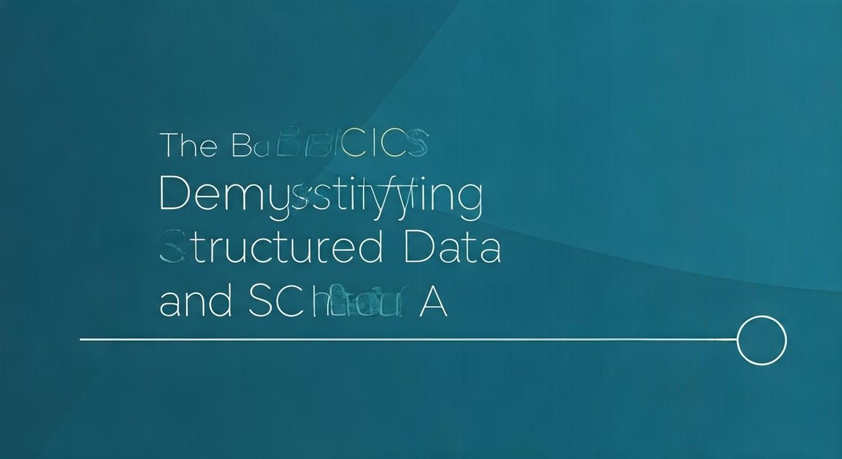 A clean, modern graphic illustrating structured data and schema. Visual elements suggest organization, connection, and cla...