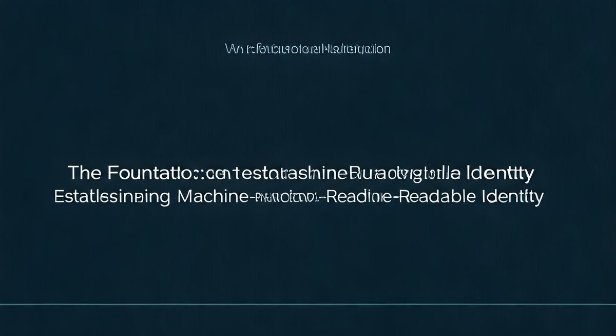 Abstract graphic representing digital identity. Interconnected nodes symbolize data points forming a secure, machine-reada...