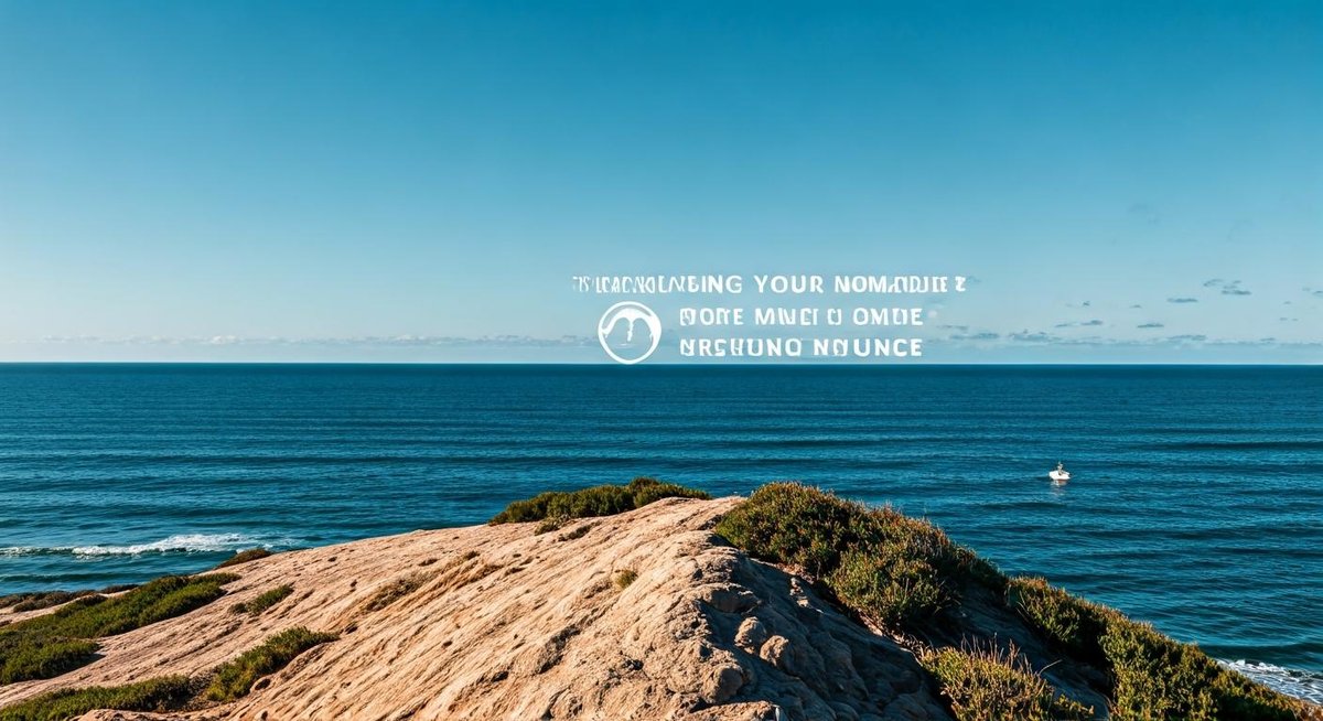 A person sits at a laptop in a cozy, sunlit van, surrounded by travel gear, likely planning or documenting their nomadic j...