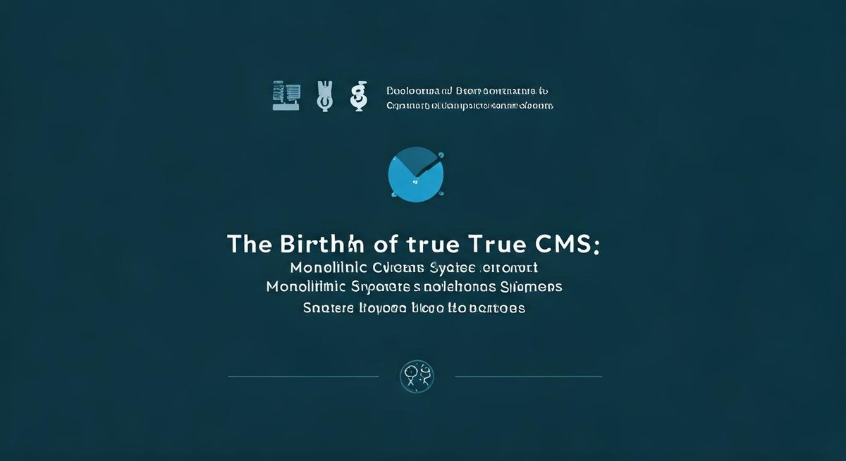 Abstract graphic depicting the evolution of CMS, starting with a single, unified structure representing monolithic systems...