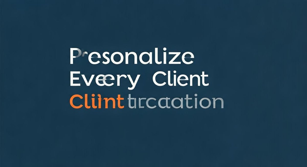 Diverse team collaborates around a large screen displaying client data and personalized communication templates in a moder...