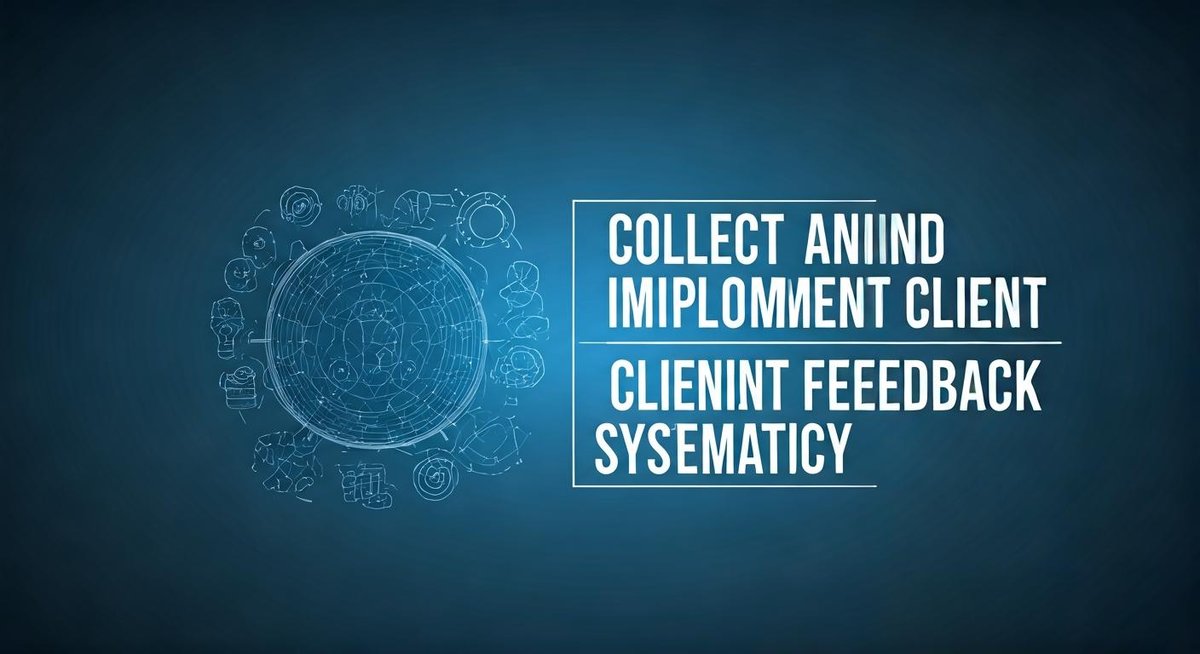 A clean, modern SaaS dashboard displays charts and graphs visualizing client feedback data. Icons represent different feed...