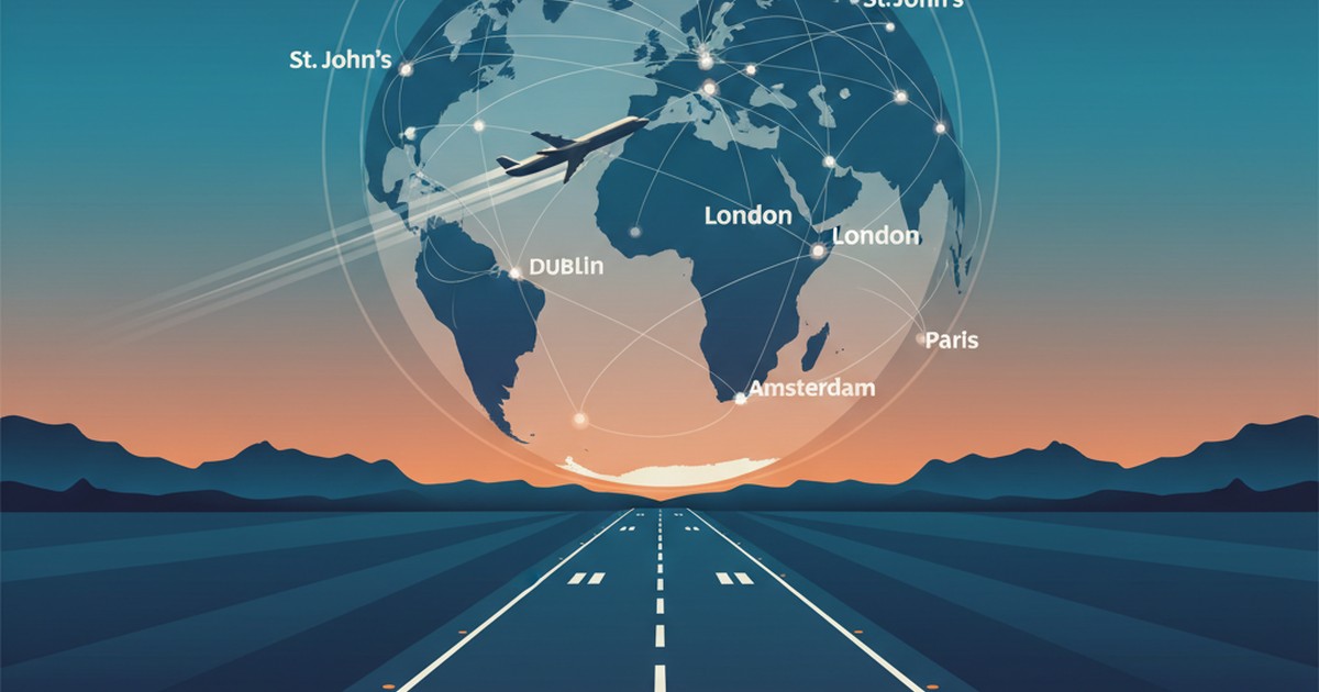 WestJet airplane flying from Atlantic Canada towards a beautiful European dream destination.