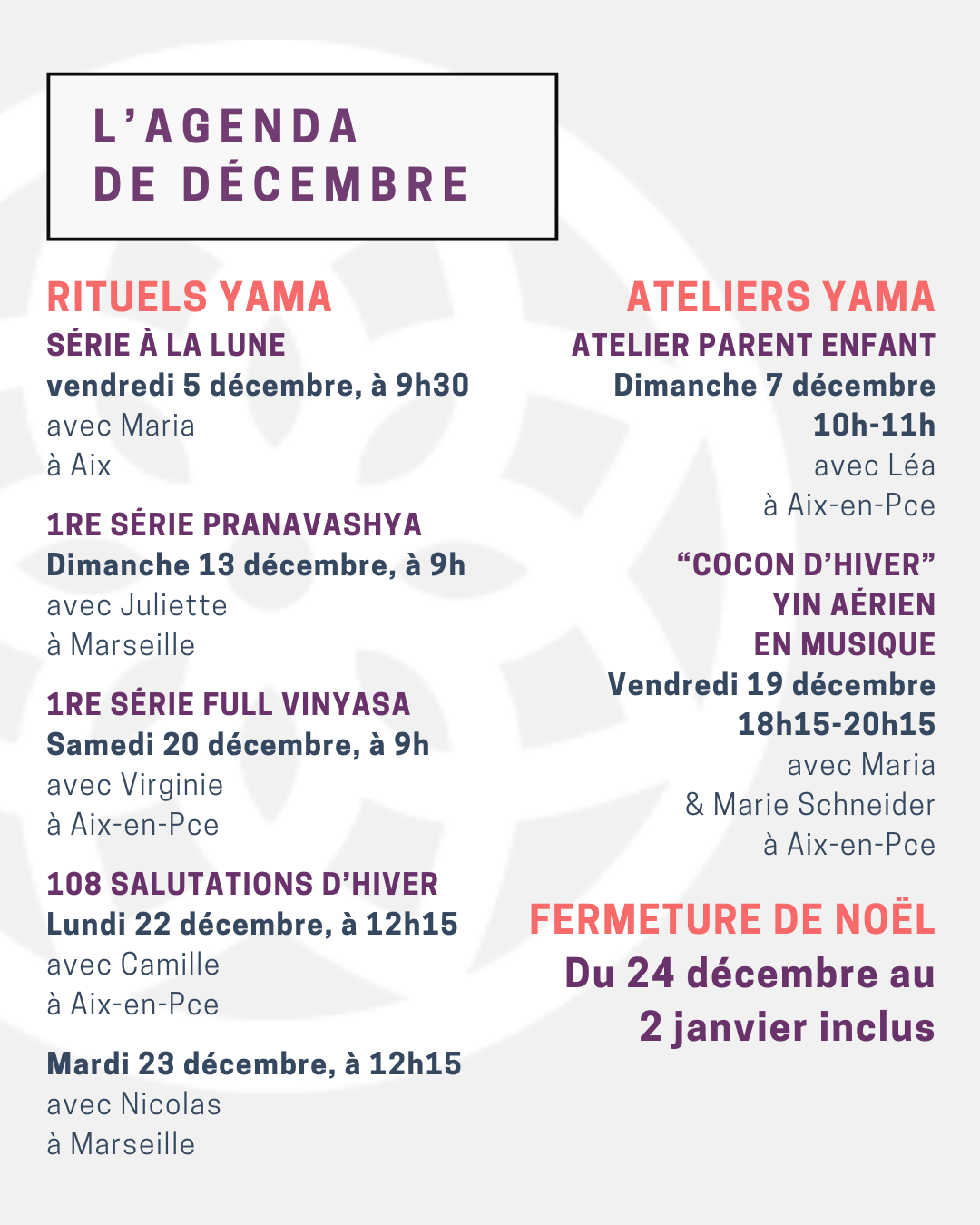 Le programme du mois de décembre