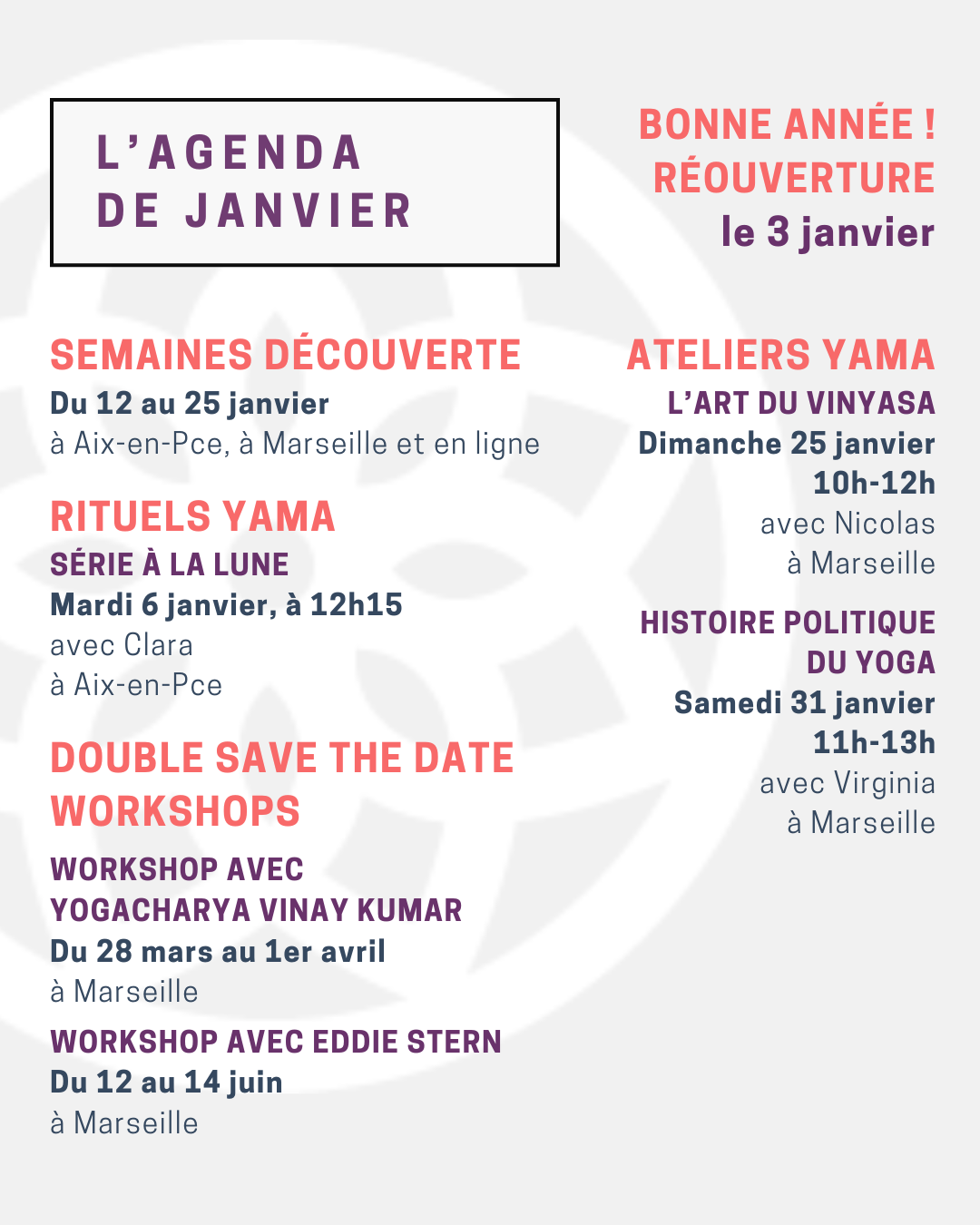 Le programme du mois de décembre