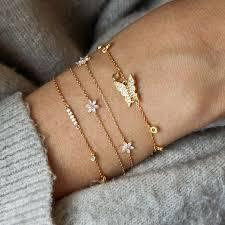 Jewelry Fashion Minimalist Style Simple Female Personality erfly Inlaid Diamond Bracelet Bracelet 4PCS Set Of Bracelets