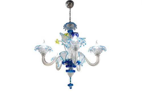 Lampadario in vetro blu (5 luci), Sforzin - Deesup