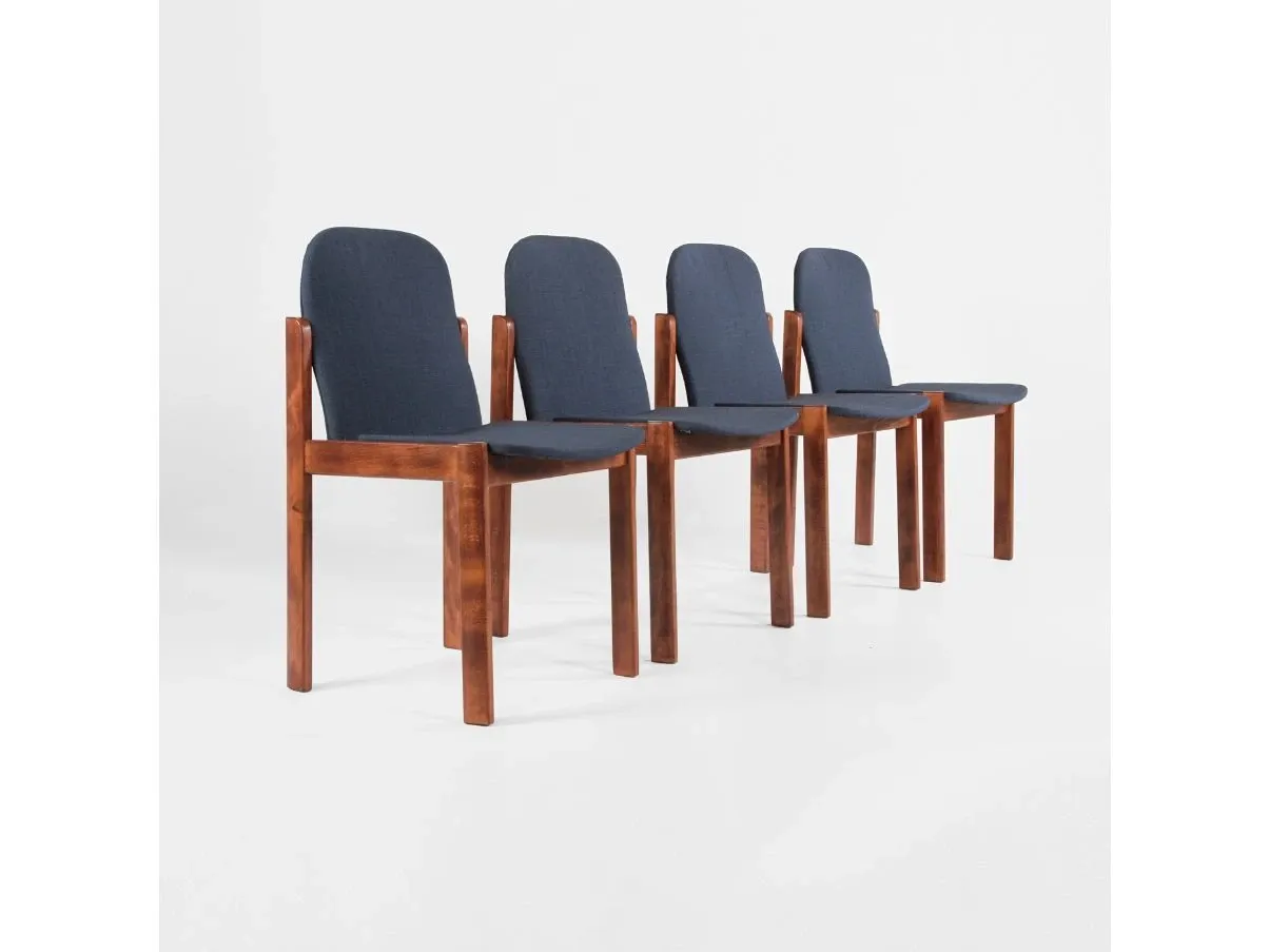 Set of 4 vintage wooden and fabric chairs (1960s), image