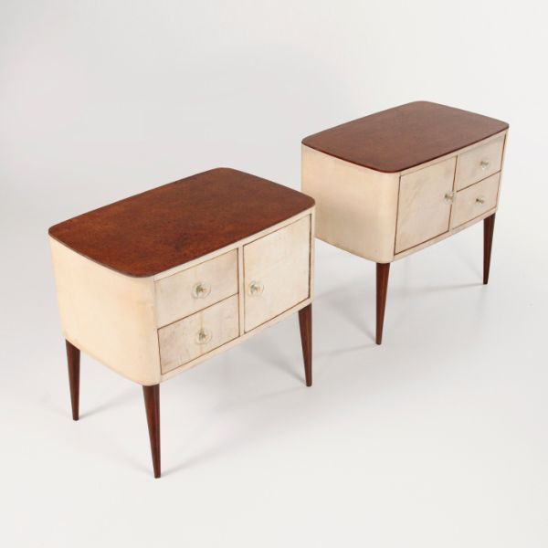 Pair of bedside tables in briar and parchment (50s), image