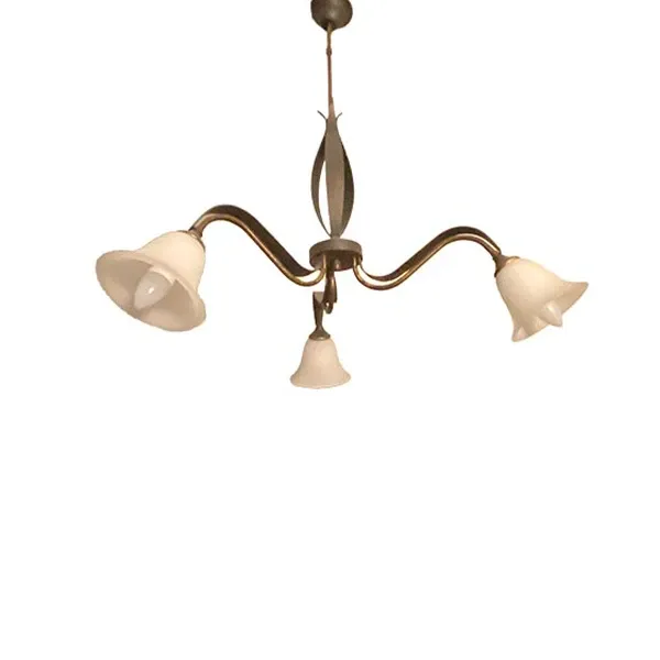 Vintage pendant lamp with 3 lamps in alabaster and bronze image