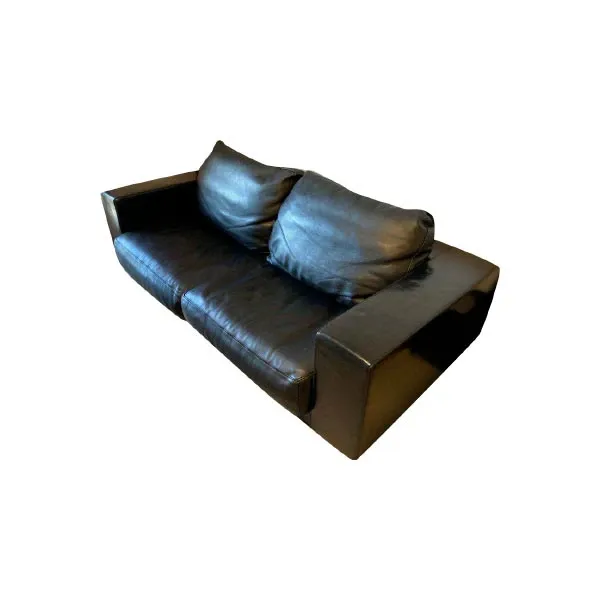 Square modern 3 seater sofa in leather (black), Baxter image