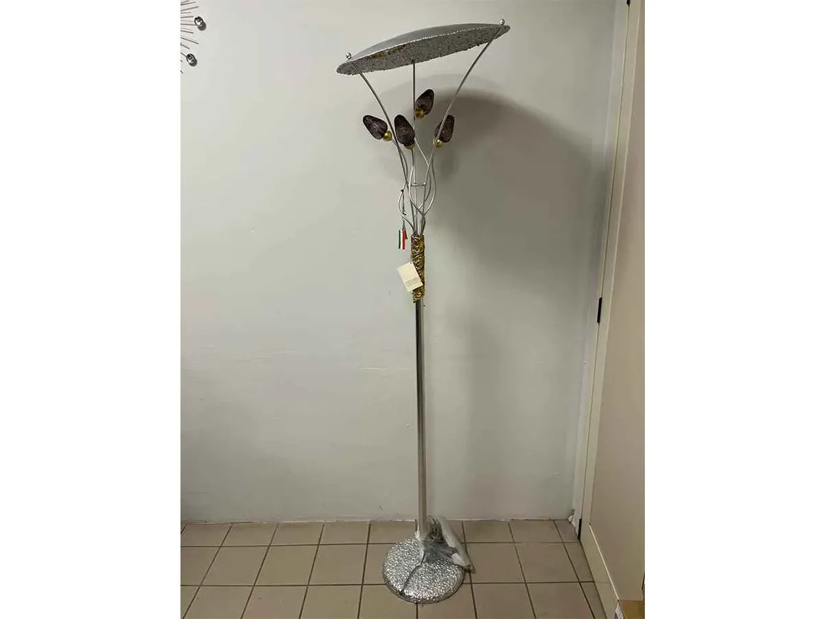 Lampada da terra in foglia argento e oro 3