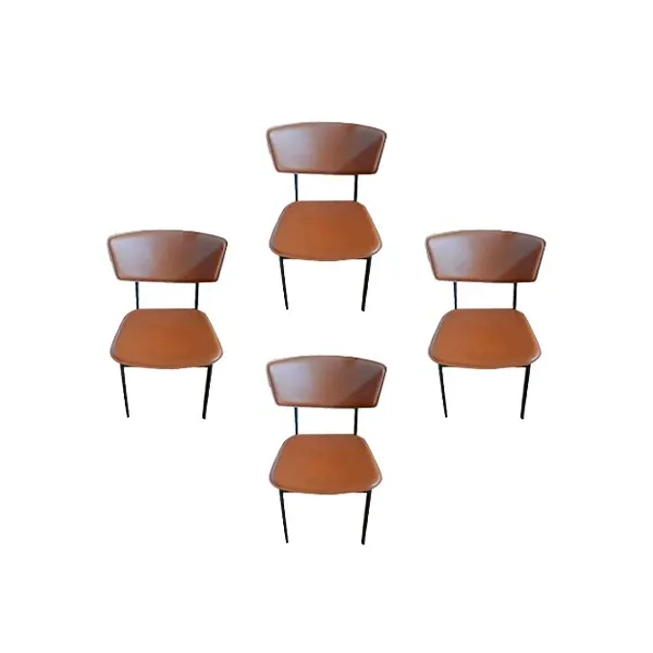 Set of 4 Fifties chairs in metal and leather (brown), Calligaris image