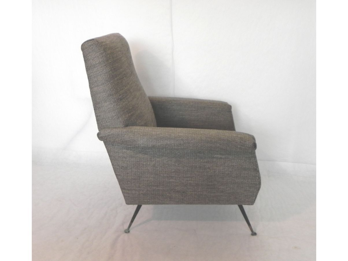Grijze stoffen fauteuil jaren 60 Front