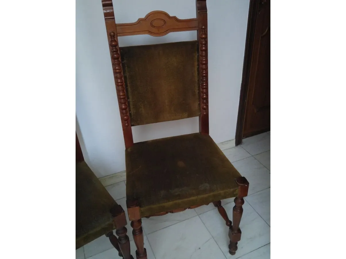 Set 2 sedie vintage in legno intagliato e velluto,  5