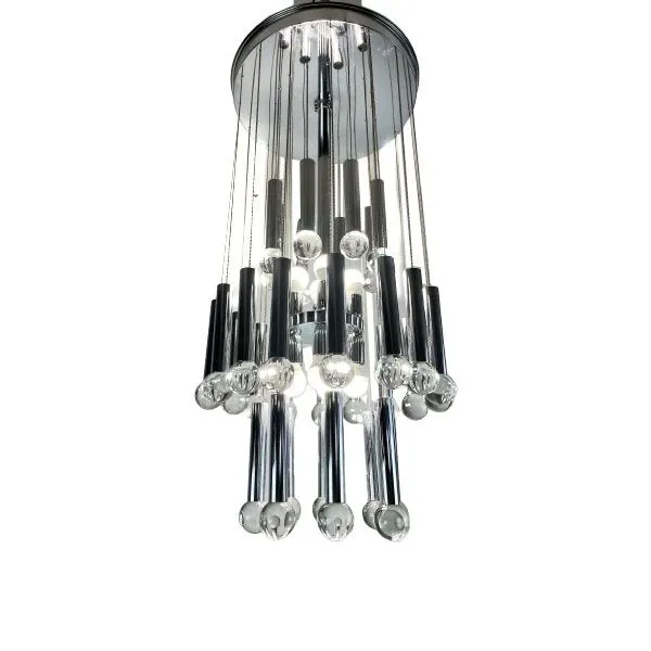 Vintage glass and steel chandelier (1970s), image