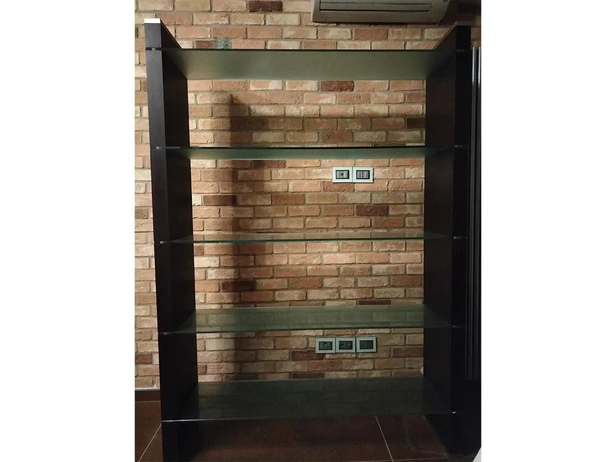 Libreria scaffale moderna in legno wengè e vetro, Miniforms 1