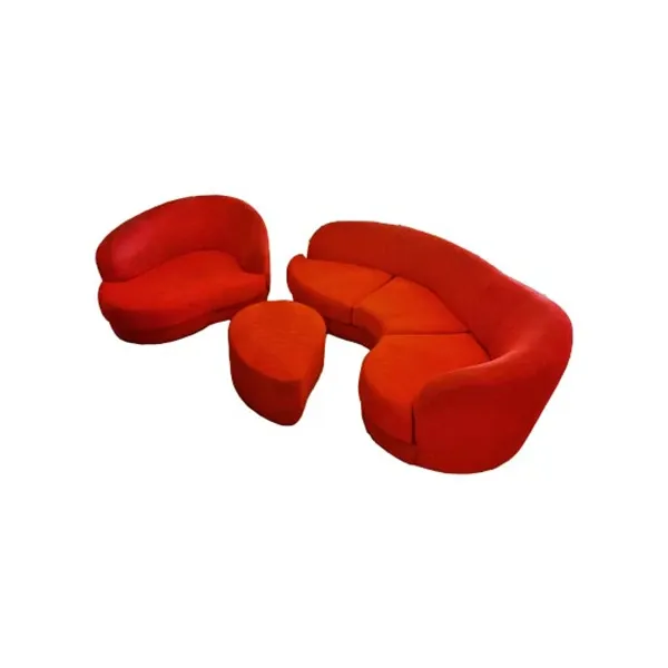 Set of 2 sofas and 1 pouf in alcantara fabric (red), Divanidea 
