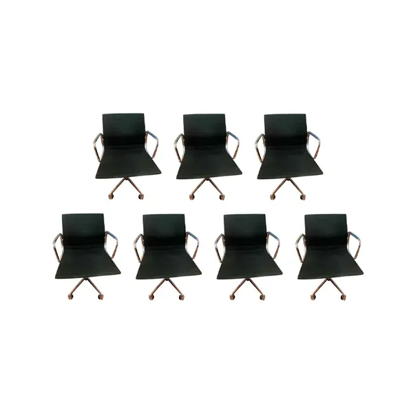 Set of 7 swivel chairs in black and steel fabric, ICF image