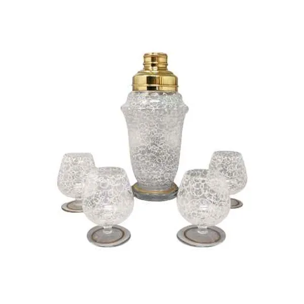 Cocktail Shaker Set and 4 Vintage Glasses (1960s) image