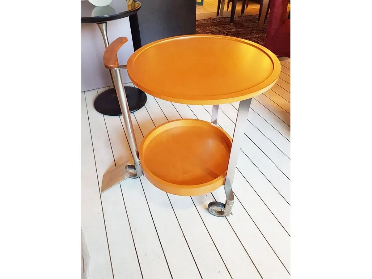 Eos coffee table in polished maple wood with 4 wheels, Giorgetti 2