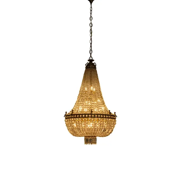 Image of Lampadario vintage a mongolfiera in ottone e cristallo