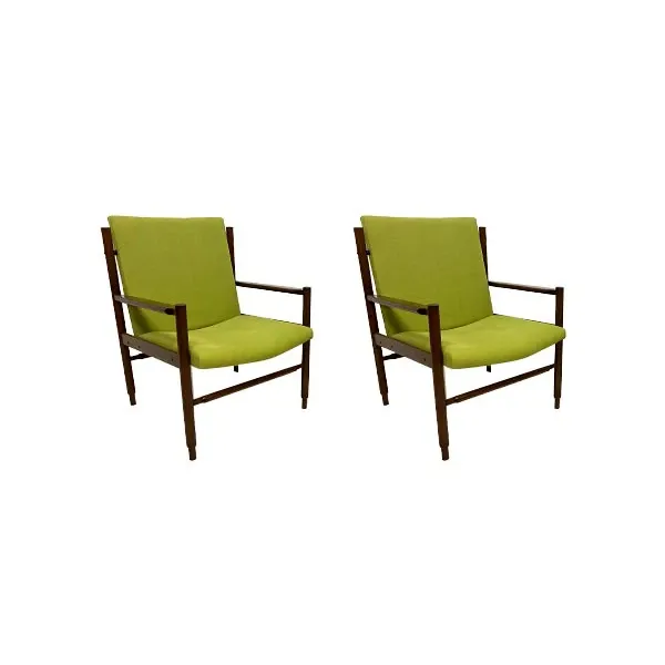 Set of 2 vintage armchairs in fabric and wood (1970s) image