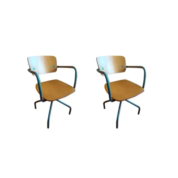 Set of 2 chairs with metal and beech wood armrests, FontanaArte image