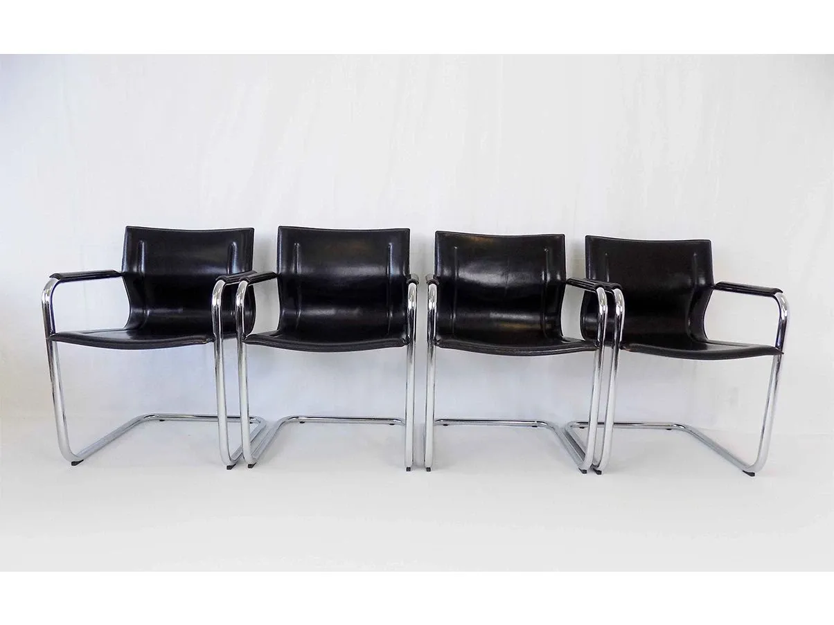 Set mit 4 Esszimmerstühlen MG15 aus Metall und Leder (schwarz) 1