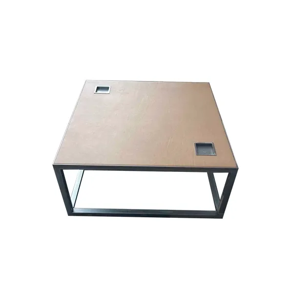 Trinity square coffee table in metal and leather (beige), Baxter 