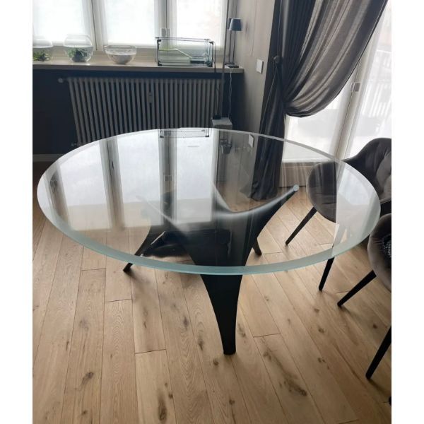 MOLTENI & C tavolo rotondo ARC Ø 140 cm (Bianco - Vetro trasparente  extrachiaro e cemento) 