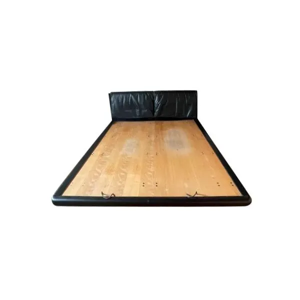 Vintage double bed in black lacquered wood (1980s), 