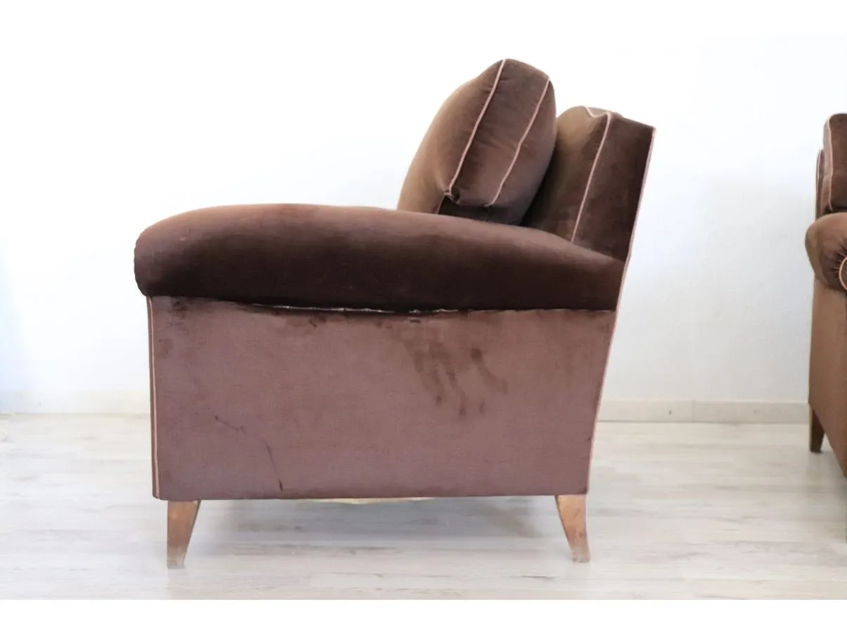 Set of 2 vintage brown velvet armchairs (1980s) 2