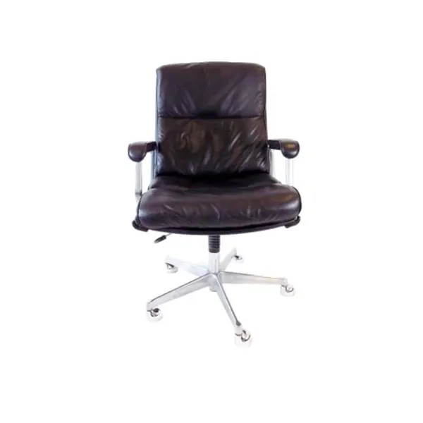 Office armchair in black leather (1970s), Drabert Deesup